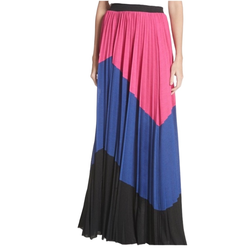 Tracy Reese Pink Blue Black Colorblock Maxi Skirt